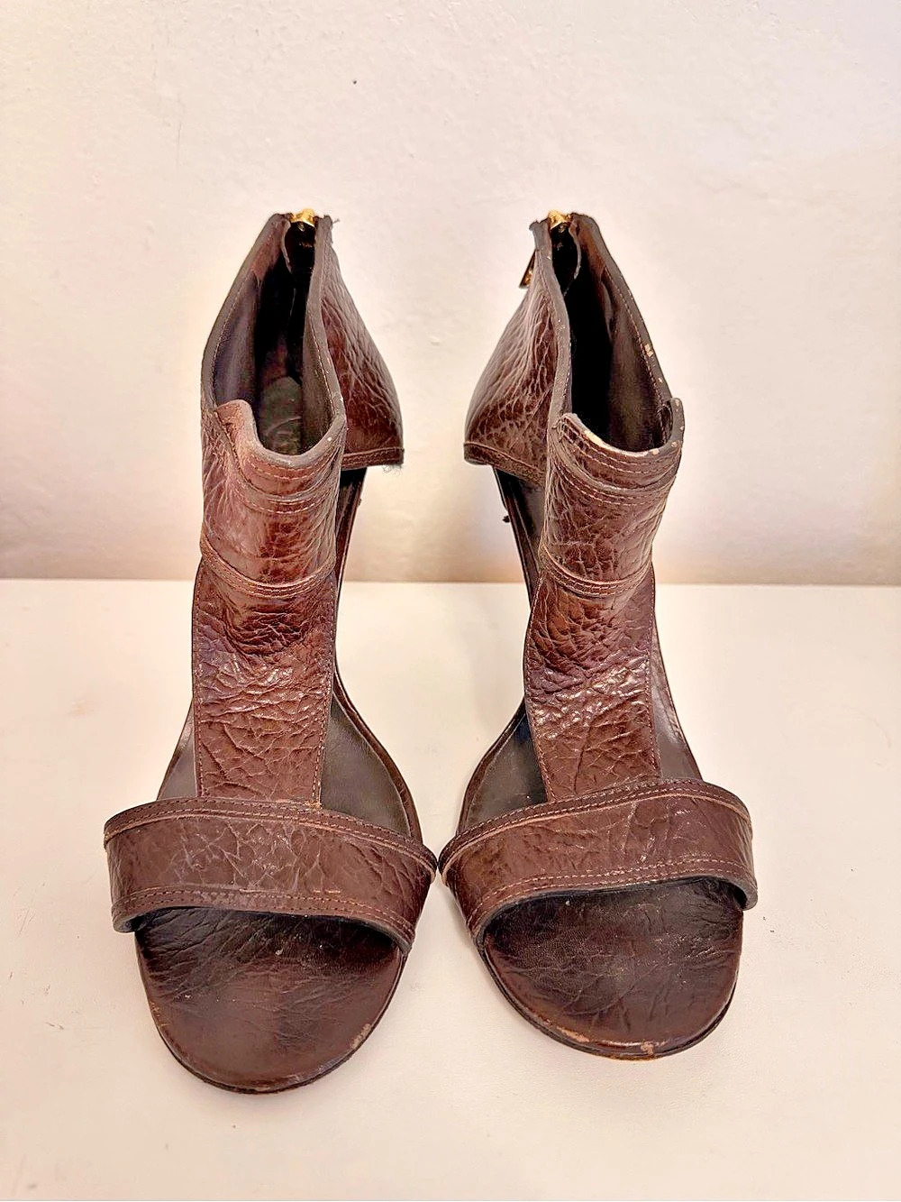 Tory Burch Torben T-Strap Peep-Toe Heels Brown